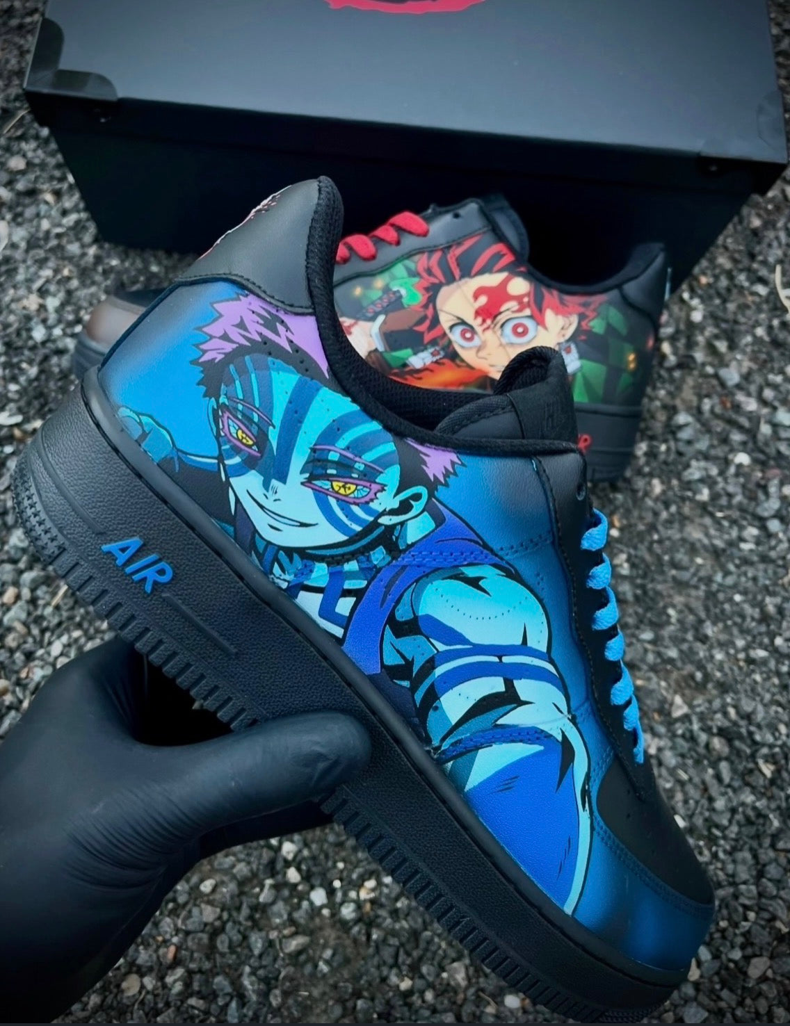 Demon Slayer Custom Nike Air Force 1 – Tanjiro & Akaza | Anime Hand-Painted Sneakers