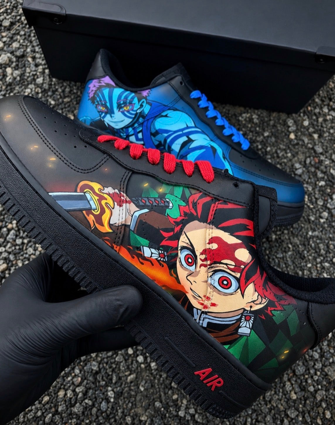 Demon Slayer Custom Nike Air Force 1 – Tanjiro & Akaza | Anime Hand-Painted Sneakers