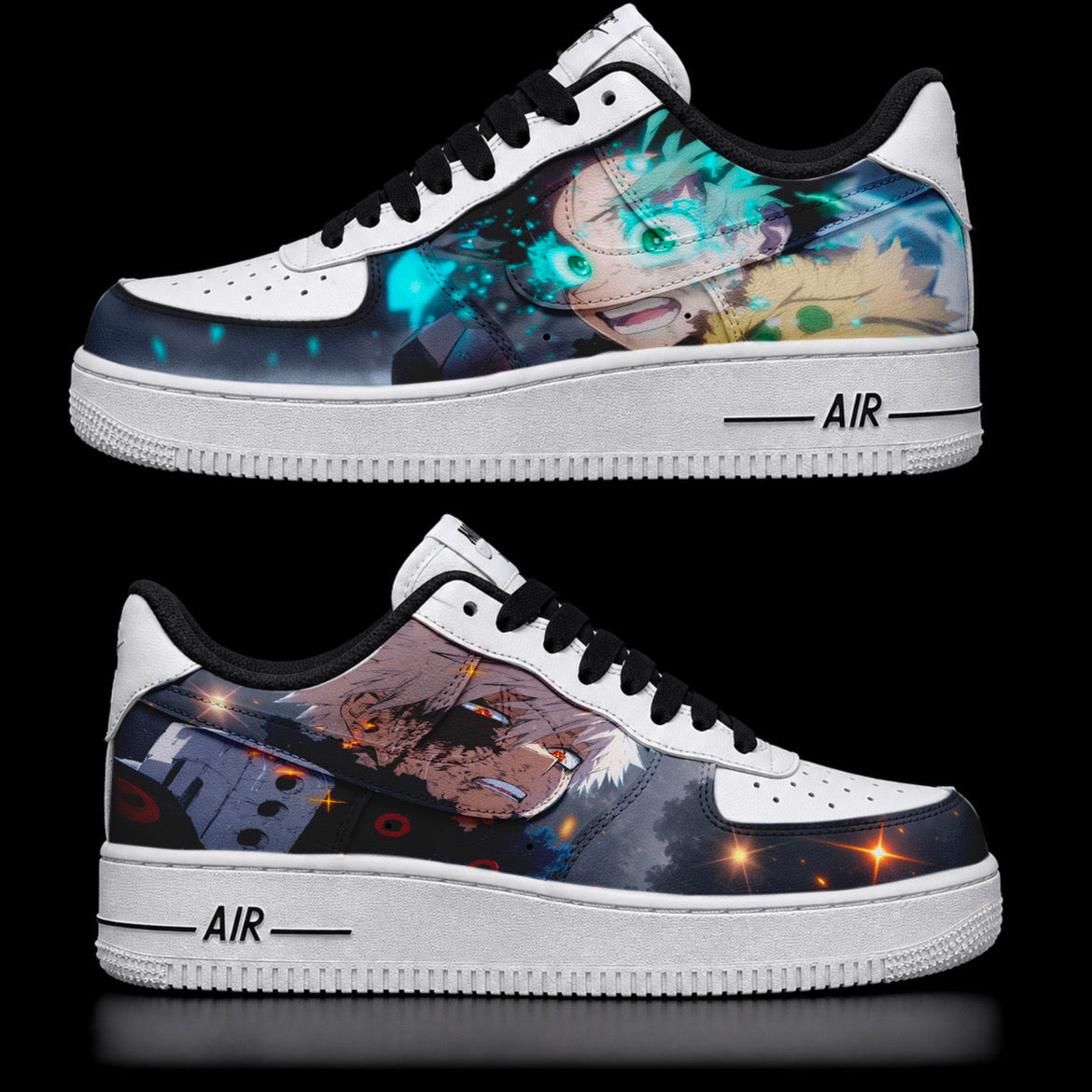 Bakugo & Midoriya Nike Air Force 1 – Hand-Painted My Hero Academia Custom/ Boku no hero