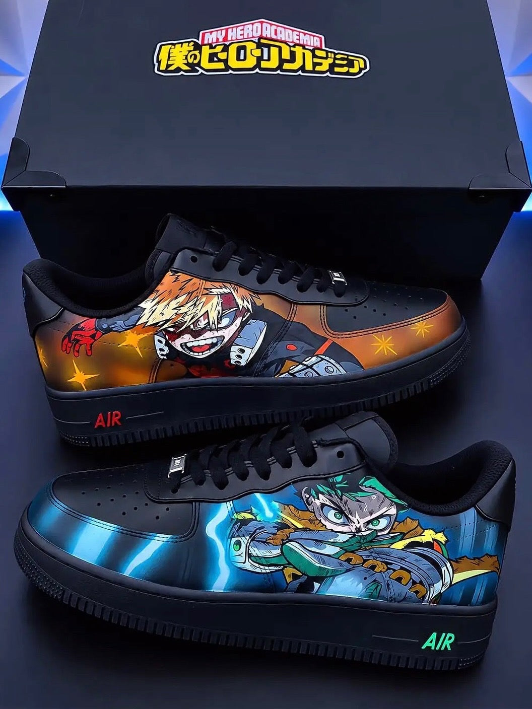 Bakugo & Midoriya Nike Air Force 1 – Hand-Painted My Hero Academia Custom/ Boku no hero