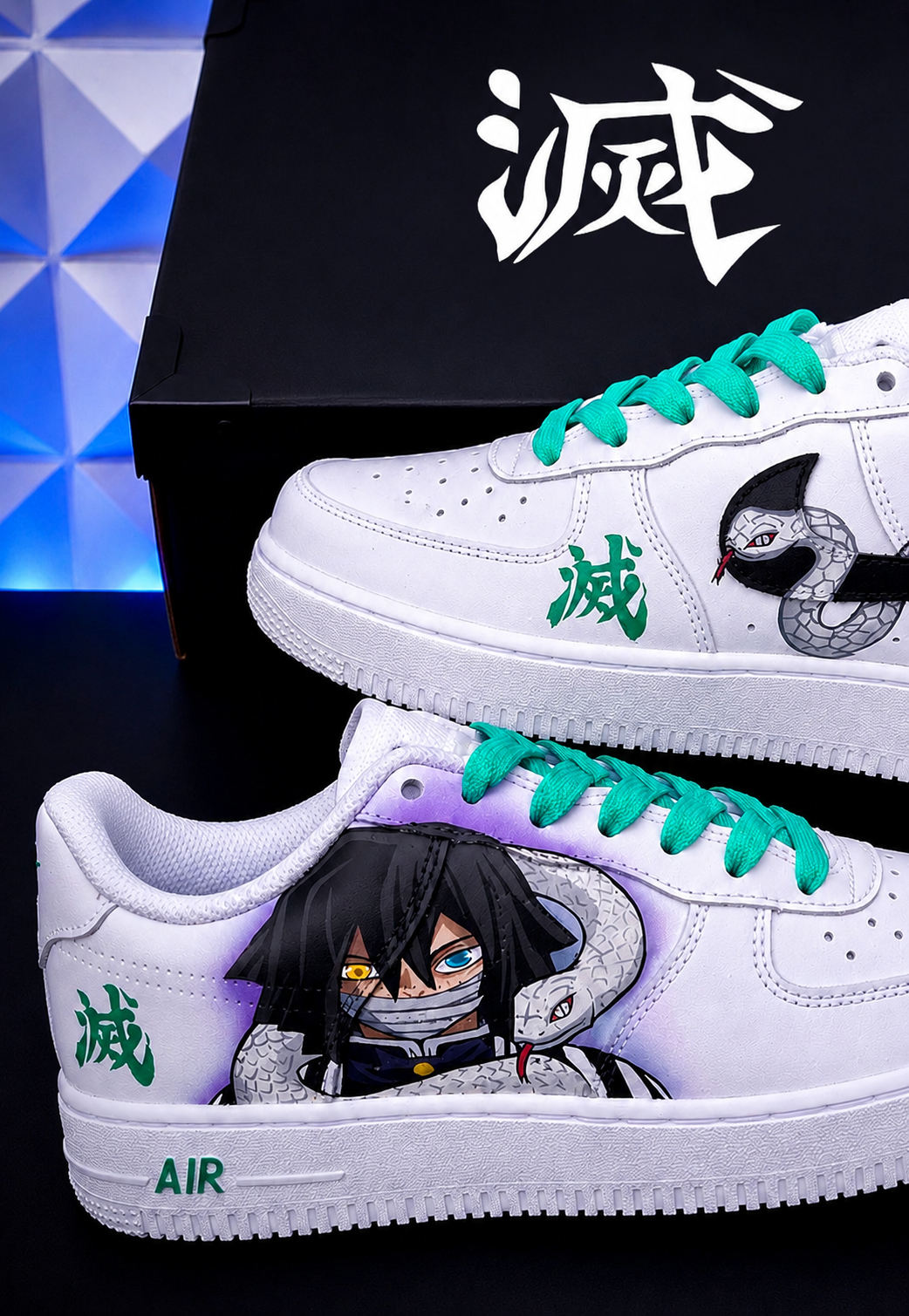 Custom Nike Air Force 1 x Obanai Iguro 🐍 Kimetsu no yaiba/ Demon slayer