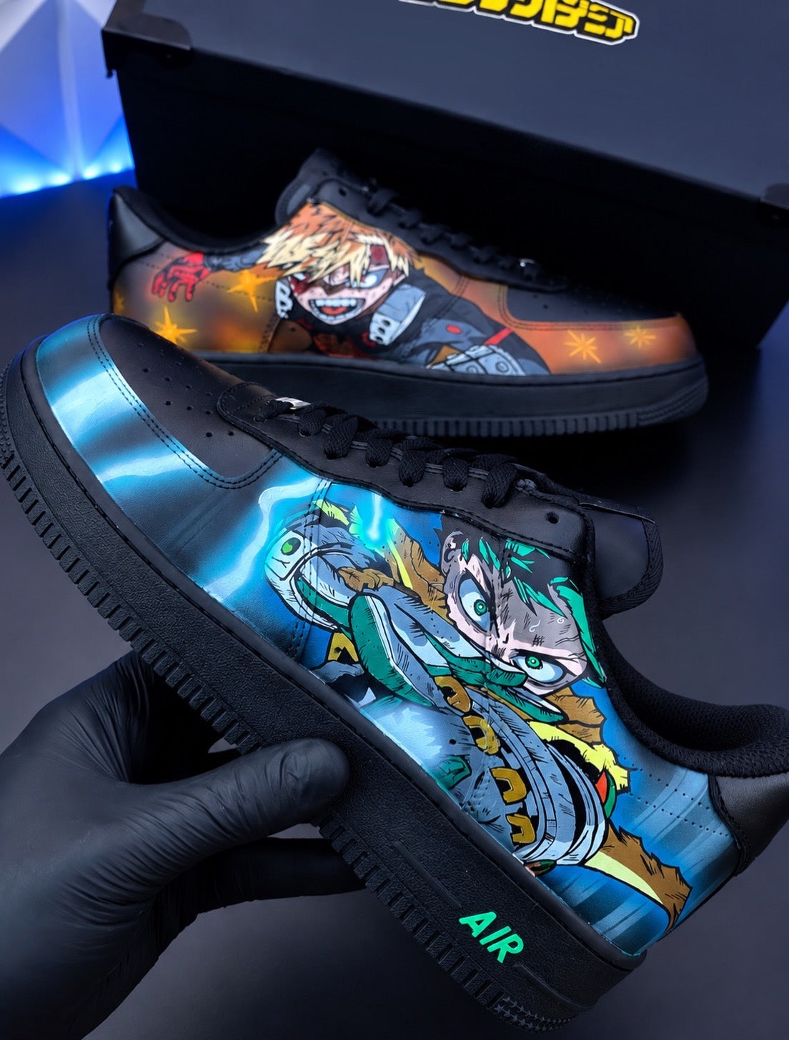 Bakugo & Midoriya Nike Air Force 1 – Hand-Painted My Hero Academia Custom/ Boku no hero